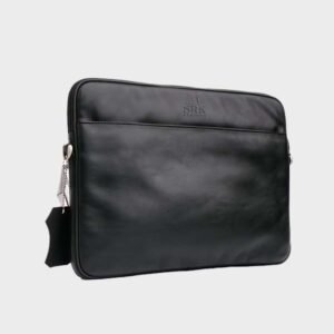 the sleek slim black leather laptop bag