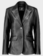 women classic 2 button lambskin leather blazer