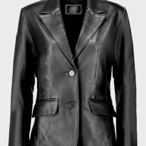 women classic 2 button lambskin leather blazer