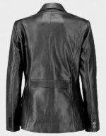 women classic 2 button lambskin leather blazer black