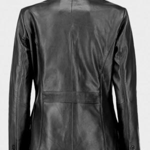 women classic 2 button lambskin leather blazer black