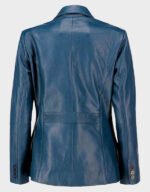 women classic 2 button lambskin leather blazer blue