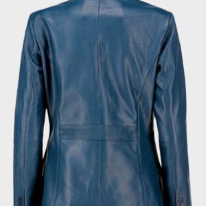 women classic 2 button lambskin leather blazer blue