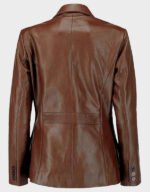 women classic 2 button lambskin leather blazer brown