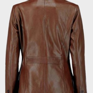 women classic 2 button lambskin leather blazer brown