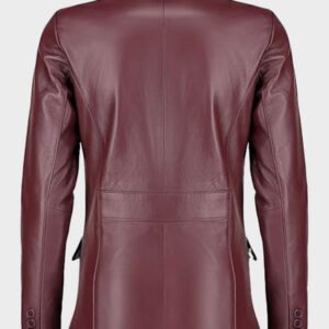 women classic 2 button lambskin leather blazer burgunday