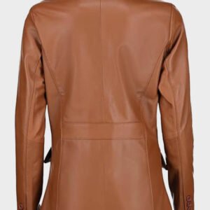 women classic 2 button lambskin leather blazer cognac