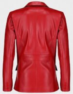 women classic 2 button lambskin leather blazer red
