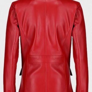 women classic 2 button lambskin leather blazer red