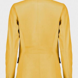 women classic 2 button lambskin leather blazer yellow