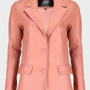 women classic 2 button lambskin pink leather blazer