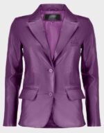 women classic 2 button lambskin purple leather blazer