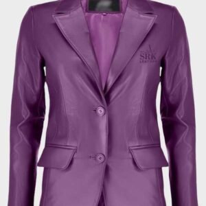 women classic 2 button lambskin purple leather blazer