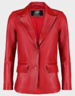 women classic 2 button lambskin red leather blazer