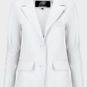 women classic 2 button lambskin white leather blazer