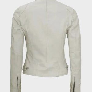 women dodge off white cafe racer leather jacket