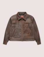 aged heavy wash leather jacket brown