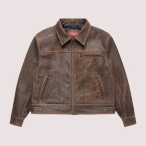 aged heavy wash leather jacket brown