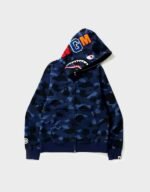 bape camo shark full zip blue hoodie