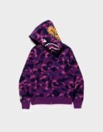 bape camo shark full zip purple hoodie