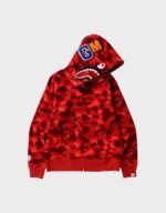 bape camo shark full zip red hoodie