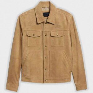 beige pure suede leather trucker jacket