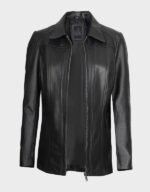 black 3/4 length leather coat