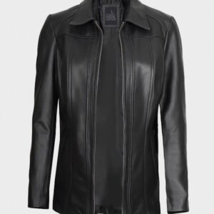 black 3/4 length leather coat