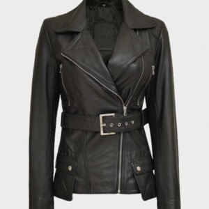 black asymmetrical leather jacket