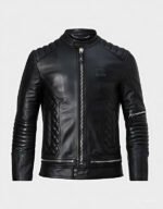 black smart bomber leather jacket