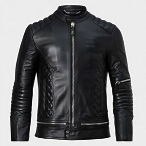 black smart bomber leather jacket