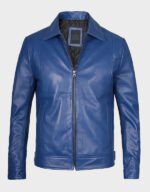 blue shirt style real leather jacket