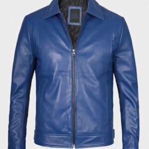 blue shirt style real leather jacket