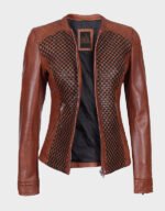 brown textured leather cafe racer jacket