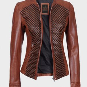 brown textured leather cafe racer jacket