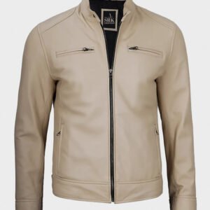 cafe racer beige leather jacket