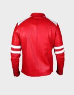 cafe racer red with white stripes leather jacket