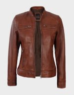 cognac wax brown leather jacket