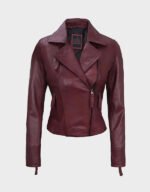 dark maroon leather biker jacket