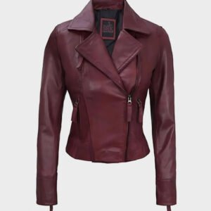 dark maroon leather biker jacket