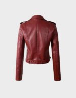 female lapel zipper motorcycle maroon leather jacket