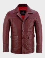 fight club dark red film leather jacket