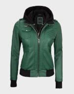 green real bomber leather jacket