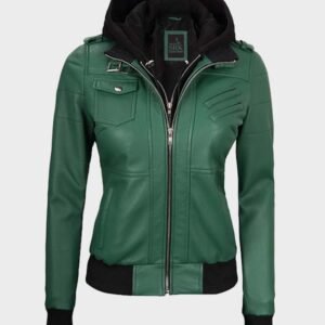 green real bomber leather jacket