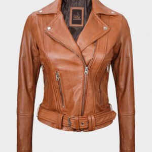 light brown leather biker jacket