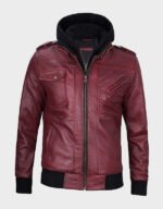 maroon bomber leather jacket