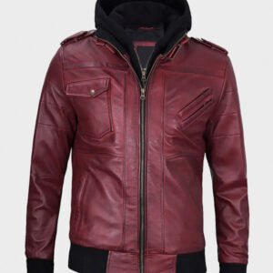 maroon bomber leather jacket