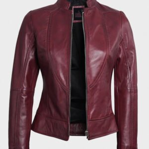 maroon cafe racer leather jacket