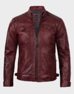 maroon quilted leather motorcycle jacket