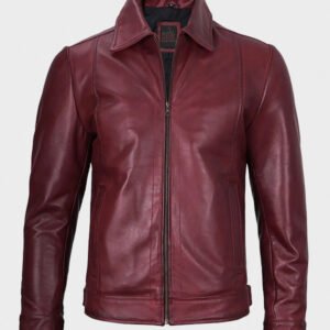 maroon shirt style real leather jacket